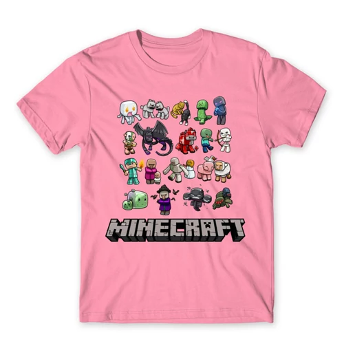 Világos rózsaszín Minecraft férfi rövid ujjú póló - Minecraft characters