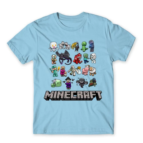 Világoskék Minecraft férfi rövid ujjú póló - Minecraft characters