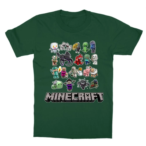 Sötétzöld Minecraft gyerek rövid ujjú póló - Minecraft characters