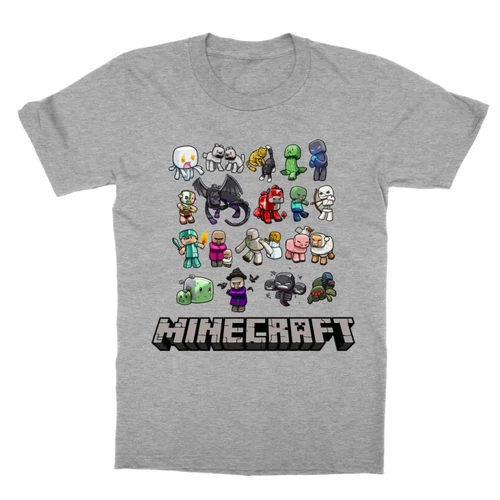 Sportszürke Minecraft gyerek rövid ujjú póló - Minecraft characters