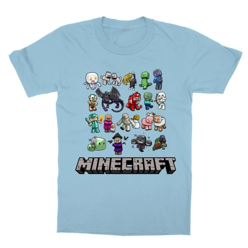Világoskék Minecraft gyerek rövid ujjú póló - Minecraft characters