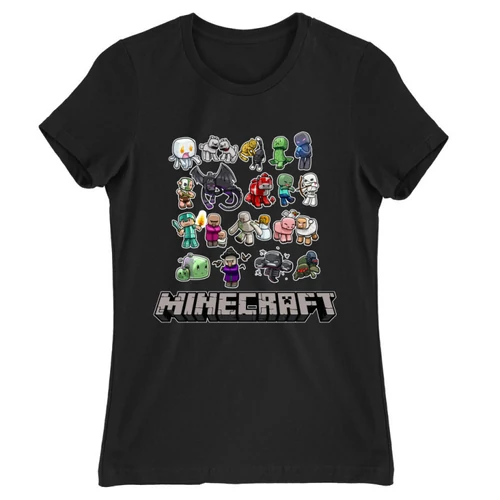 Fekete Minecraft női rövid ujjú póló - Minecraft characters