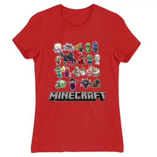 Piros Minecraft női rövid ujjú póló - Minecraft characters