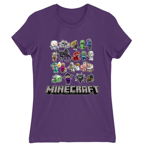 Sötétlila Minecraft női rövid ujjú póló - Minecraft characters