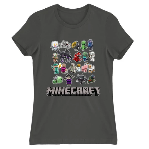 Sötétszürke Minecraft női rövid ujjú póló - Minecraft characters