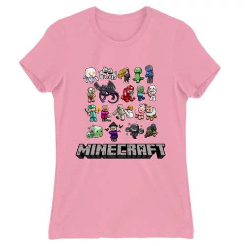 Világos rózsaszín Minecraft női rövid ujjú póló - Minecraft characters