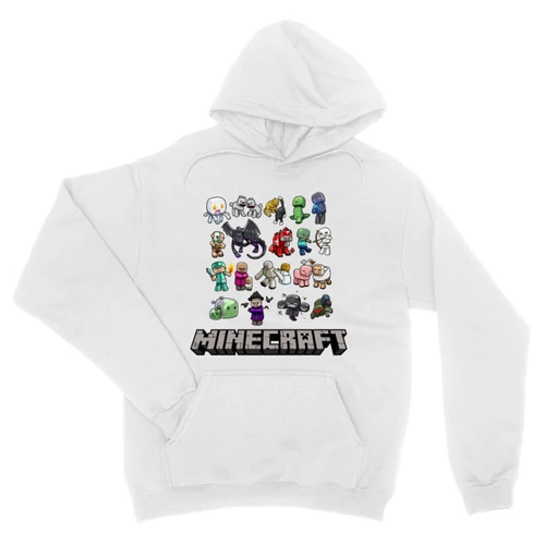 Fehér Minecraft unisex kapucnis pulóver - Minecraft characters