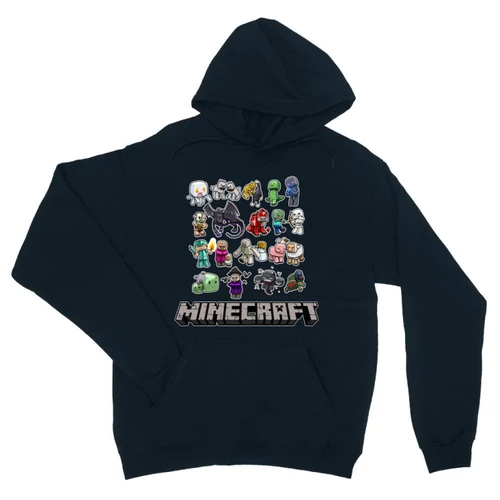 Sötétkék Minecraft unisex kapucnis pulóver - Minecraft characters