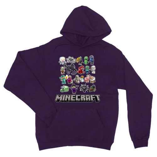 Sötétlila Minecraft unisex kapucnis pulóver - Minecraft characters