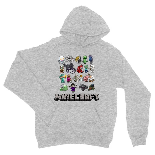 Sportszürke Minecraft unisex kapucnis pulóver - Minecraft characters