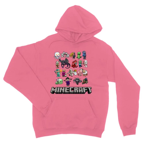 Világos rózsaszín Minecraft unisex kapucnis pulóver - Minecraft characters