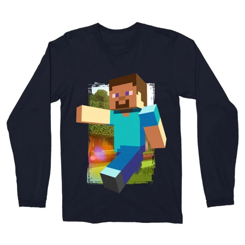 Sötétkék Minecraft férfi hosszú ujjú póló - Clipart