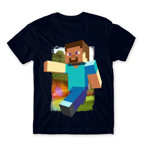 Sötétkék Minecraft férfi rövid ujjú póló - Clipart