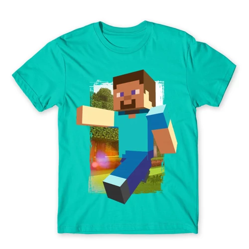 Türkiz Minecraft férfi rövid ujjú póló - Clipart