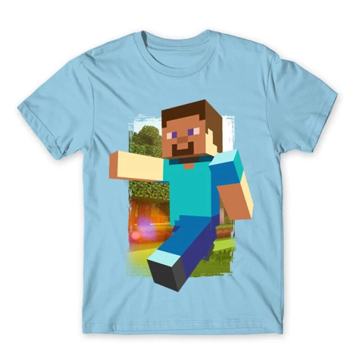 Világoskék Minecraft férfi rövid ujjú póló - Clipart