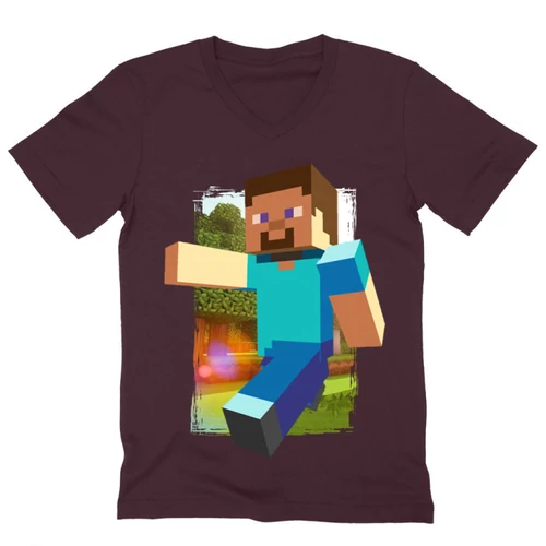 Bordó Minecraft férfi V-nyakú póló - Clipart