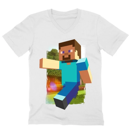 Fehér Minecraft férfi V-nyakú póló - Clipart