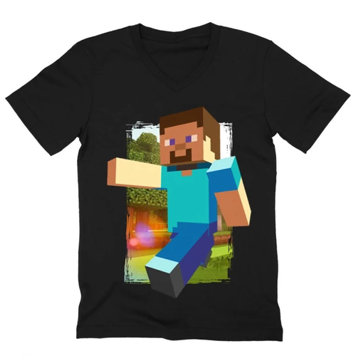 Fekete Minecraft férfi V-nyakú póló - Clipart