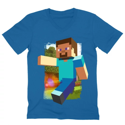 Királykék Minecraft férfi V-nyakú póló - Clipart