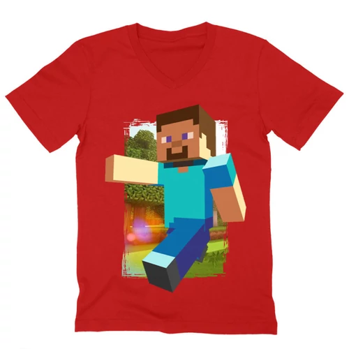 Piros Minecraft férfi V-nyakú póló - Clipart