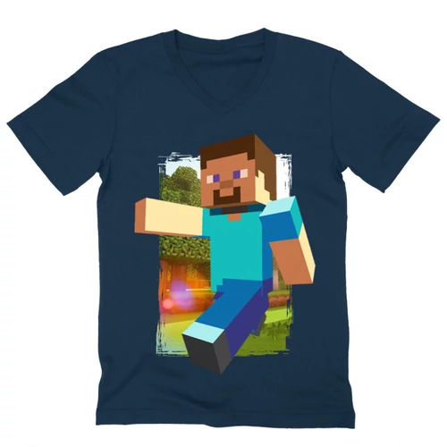 Sötétkék Minecraft férfi V-nyakú póló - Clipart