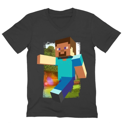 Sötétszürke Minecraft férfi V-nyakú póló - Clipart
