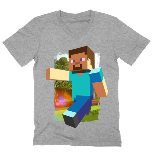 Sportszürke Minecraft férfi V-nyakú póló - Clipart
