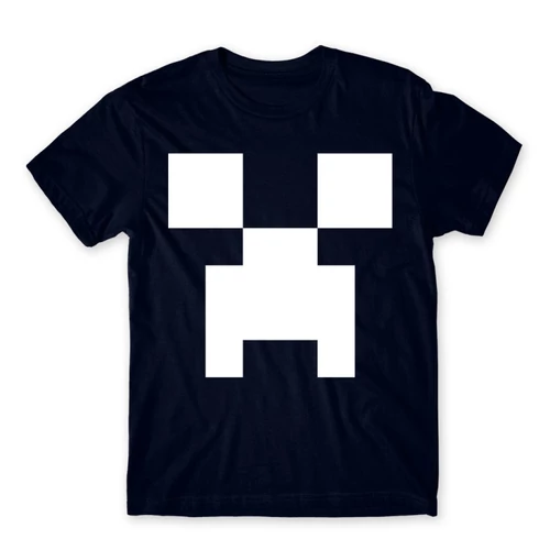 Sötétkék Minecraft férfi rövid ujjú póló - Creeper face