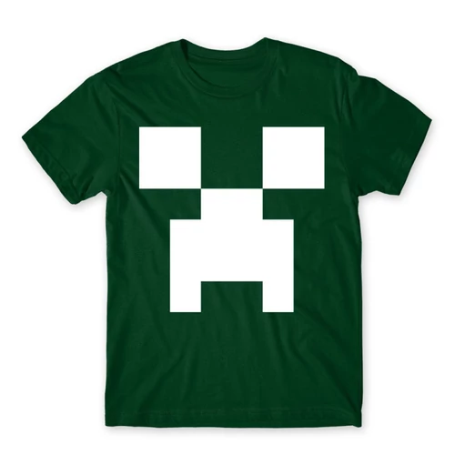 Sötétzöld Minecraft férfi rövid ujjú póló - Creeper face