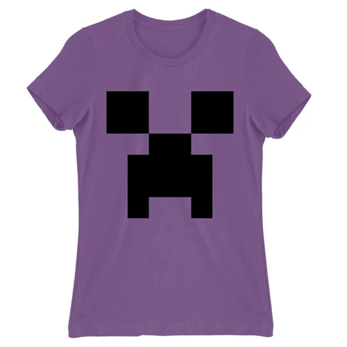 Világoslila Minecraft női rövid ujjú póló - Creeper face
