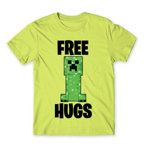 Almazöld Minecraft férfi rövid ujjú póló - Creeper free hugs