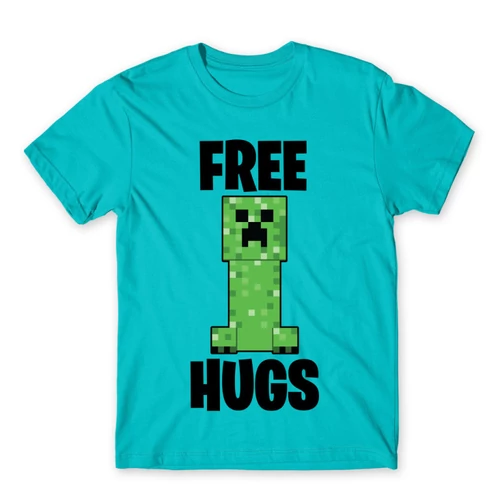 Atollkék Minecraft férfi rövid ujjú póló - Creeper free hugs