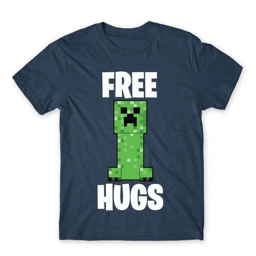 Denim Minecraft férfi rövid ujjú póló - Creeper free hugs