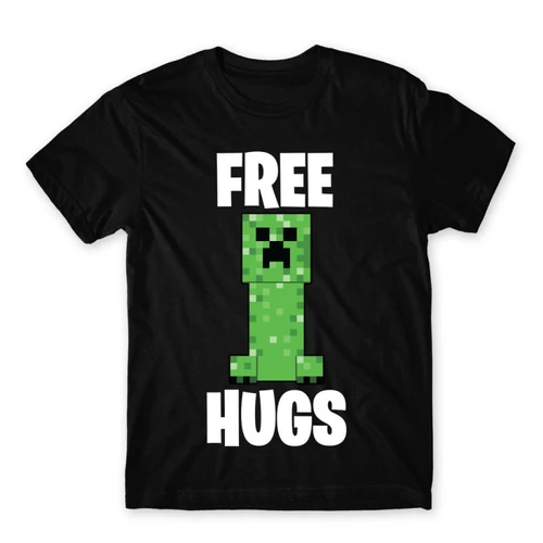 Fekete Minecraft férfi rövid ujjú póló - Creeper free hugs
