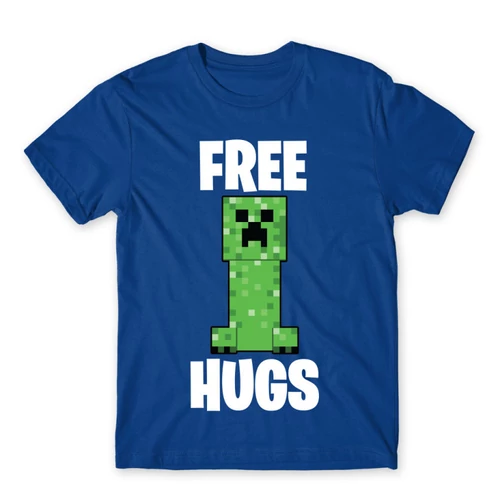 Királykék Minecraft férfi rövid ujjú póló - Creeper free hugs