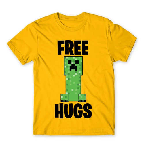 Sárga Minecraft férfi rövid ujjú póló - Creeper free hugs