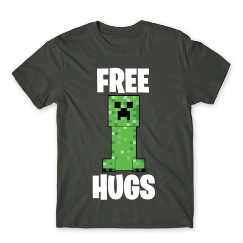 Sötétszürke Minecraft férfi rövid ujjú póló - Creeper free hugs