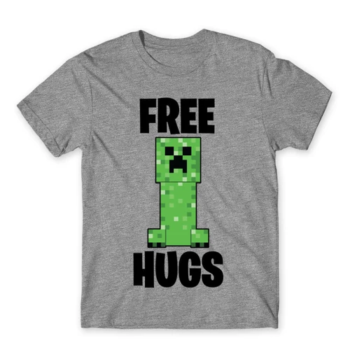 Sportszürke Minecraft férfi rövid ujjú póló - Creeper free hugs