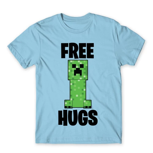 Világoskék Minecraft férfi rövid ujjú póló - Creeper free hugs