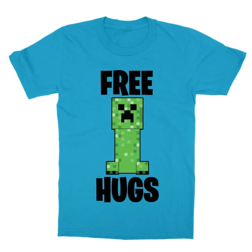 Atollkék Minecraft gyerek rövid ujjú póló - Creeper free hugs