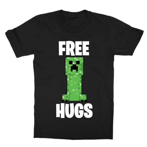 Fekete Minecraft gyerek rövid ujjú póló - Creeper free hugs