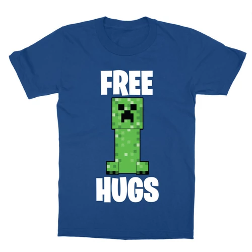 Királykék Minecraft gyerek rövid ujjú póló - Creeper free hugs