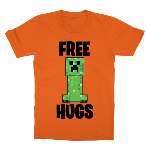 Narancs Minecraft gyerek rövid ujjú póló - Creeper free hugs