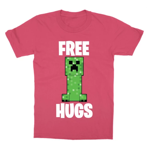 Pink Minecraft gyerek rövid ujjú póló - Creeper free hugs