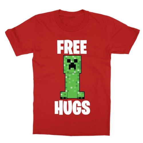 Piros Minecraft gyerek rövid ujjú póló - Creeper free hugs
