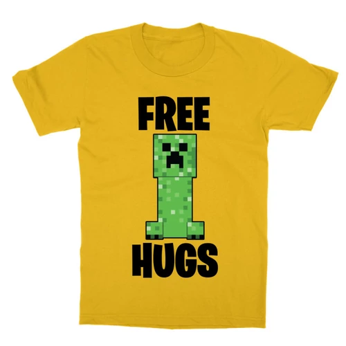 Sárga Minecraft gyerek rövid ujjú póló - Creeper free hugs
