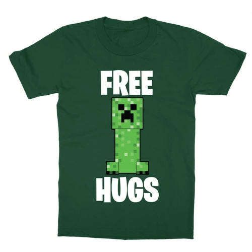 Sötétzöld Minecraft gyerek rövid ujjú póló - Creeper free hugs