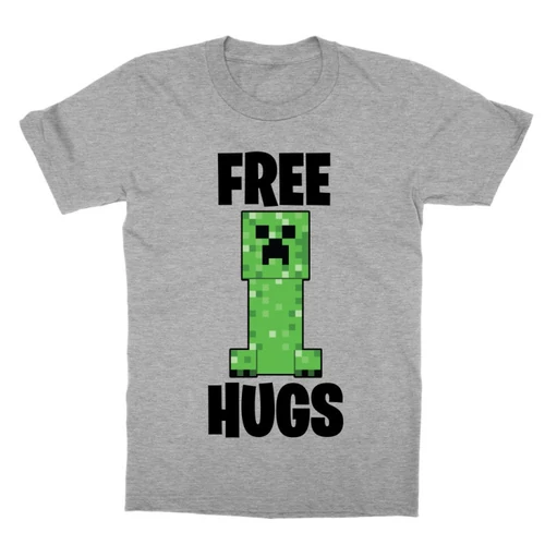 Sportszürke Minecraft gyerek rövid ujjú póló - Creeper free hugs