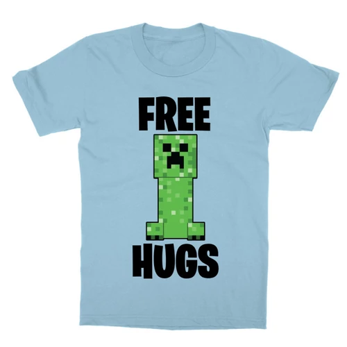 Világoskék Minecraft gyerek rövid ujjú póló - Creeper free hugs