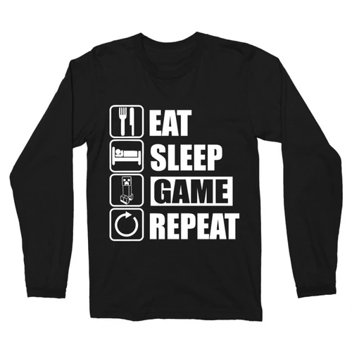 Fekete Minecraft férfi hosszú ujjú póló - Eat, sleep, game, repeat